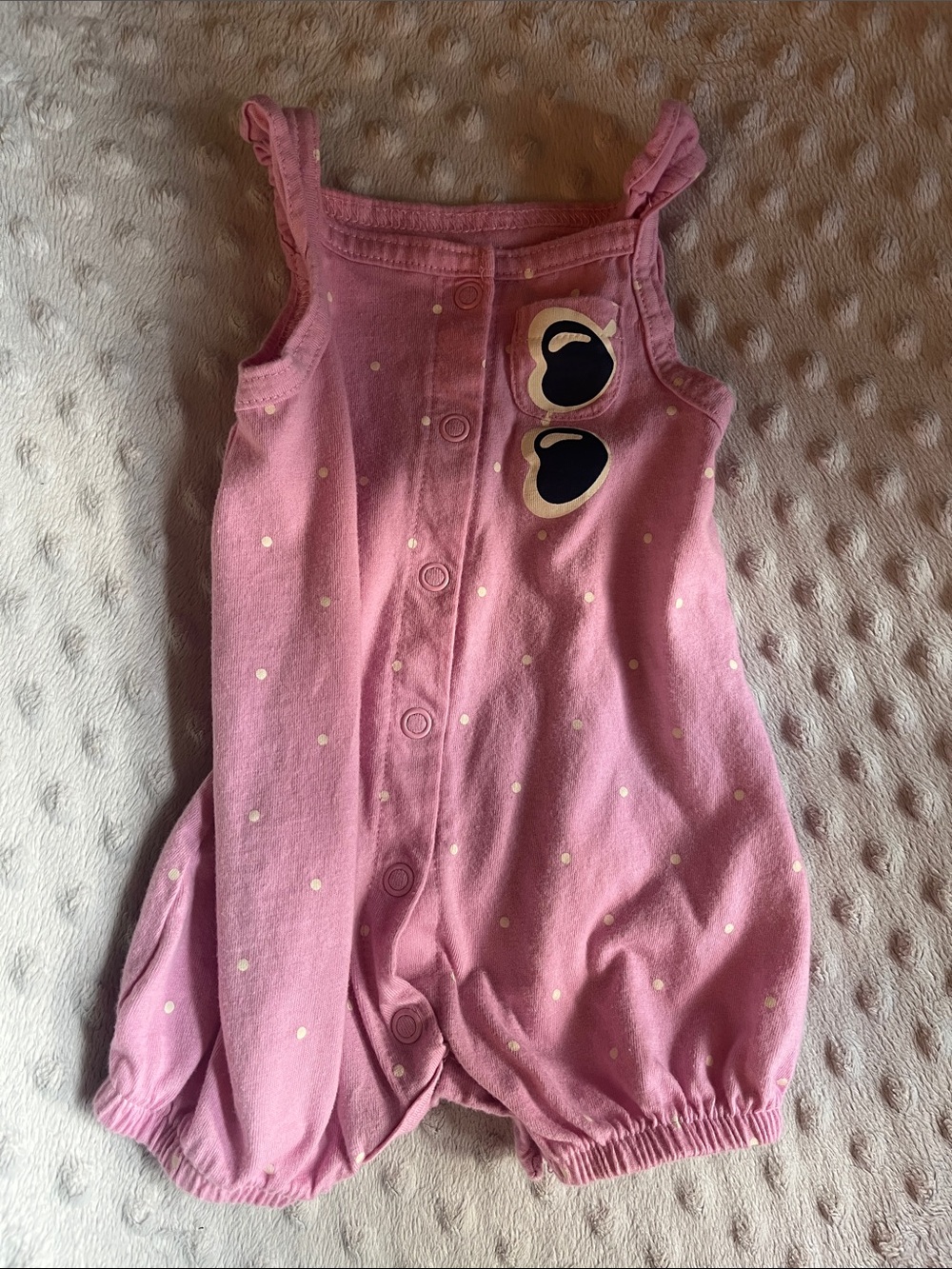 Carter's Pink Polka Dot Romper with Sunglasses Patch